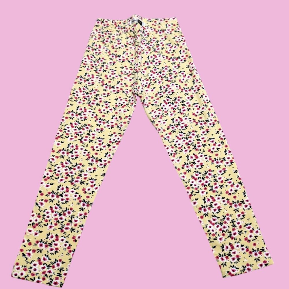 Pepco Full length Soft Cottonleggings SkinnyFit stretchy Yellow&red Flowers NWOT - Picture 3 of 5